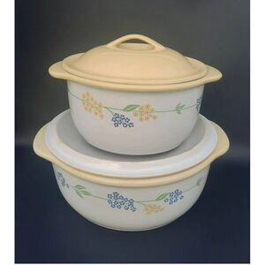 Corelle‎ Coordinates Stoneware 2.5 qt & 1.5 qt Covered Baker Yellow Blue Floral